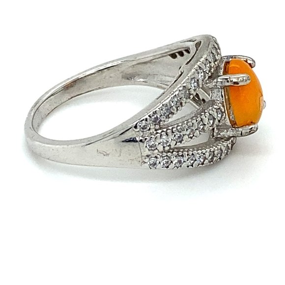 Orange Opal 1.19ct Platinum Finish Silver Ring - Picture 4 of 7
